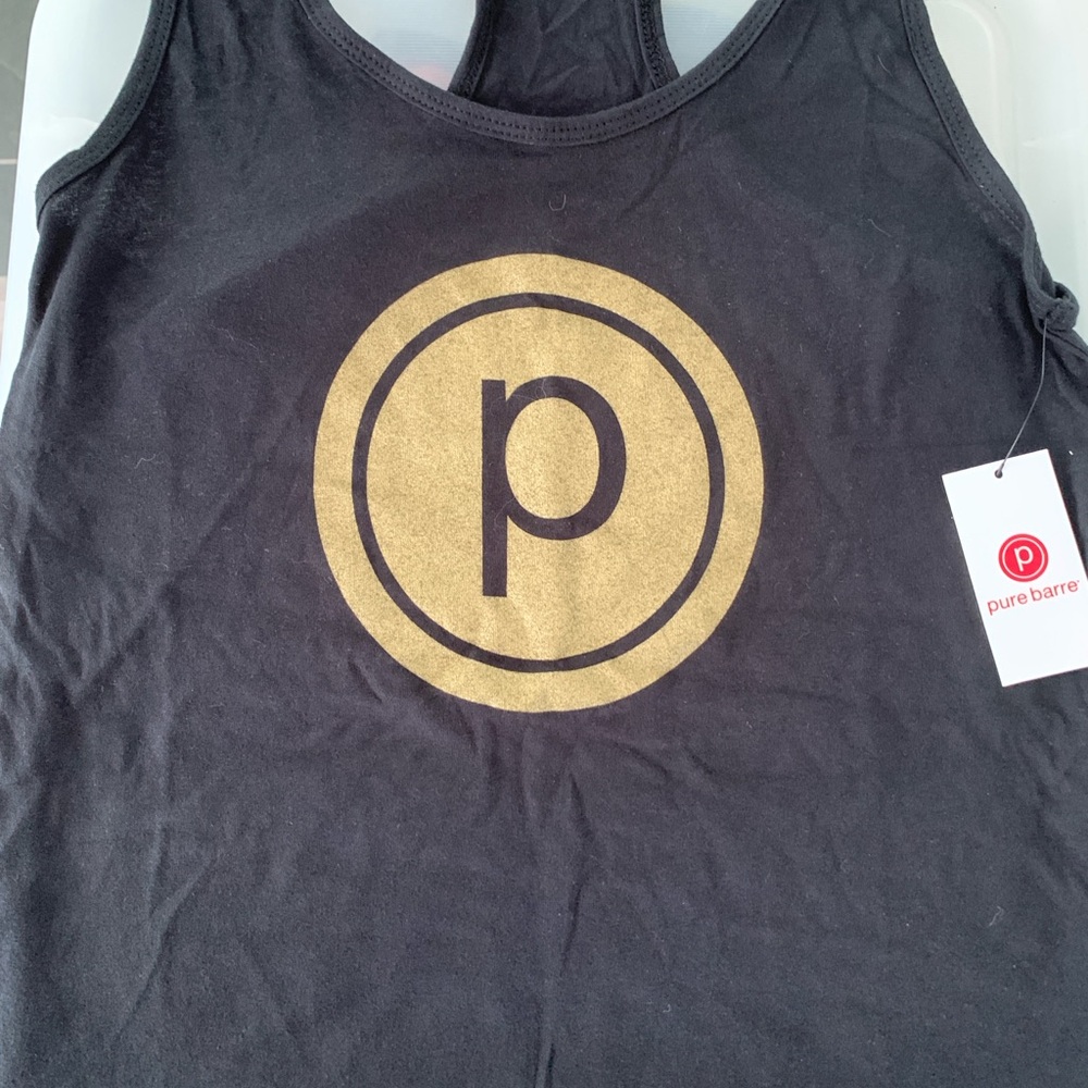 Pure Barre Black Tank Top with Gold Shimmer Logo [Medium]